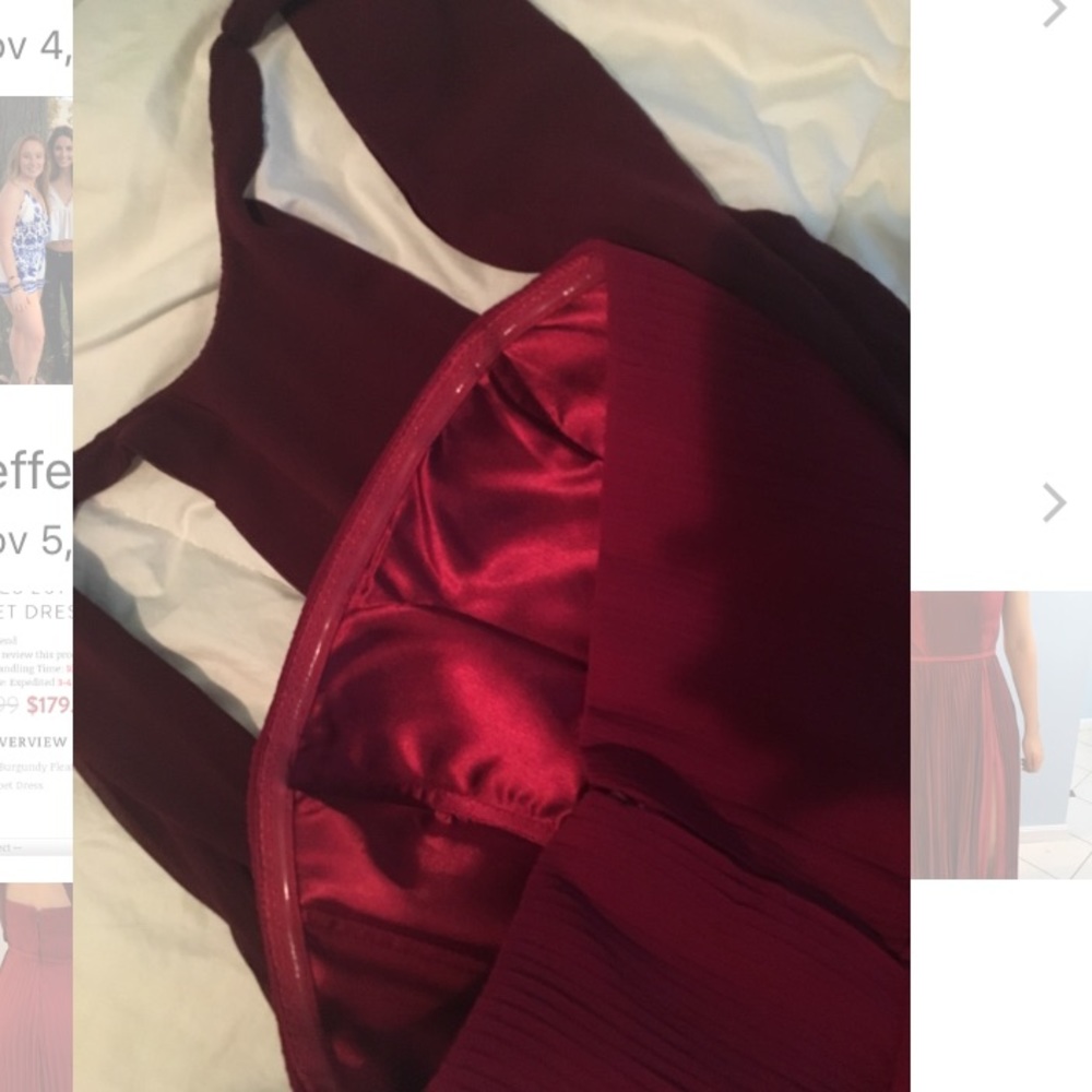 Burgundy Pleated Chiffon Gown - Picture 4 of 5